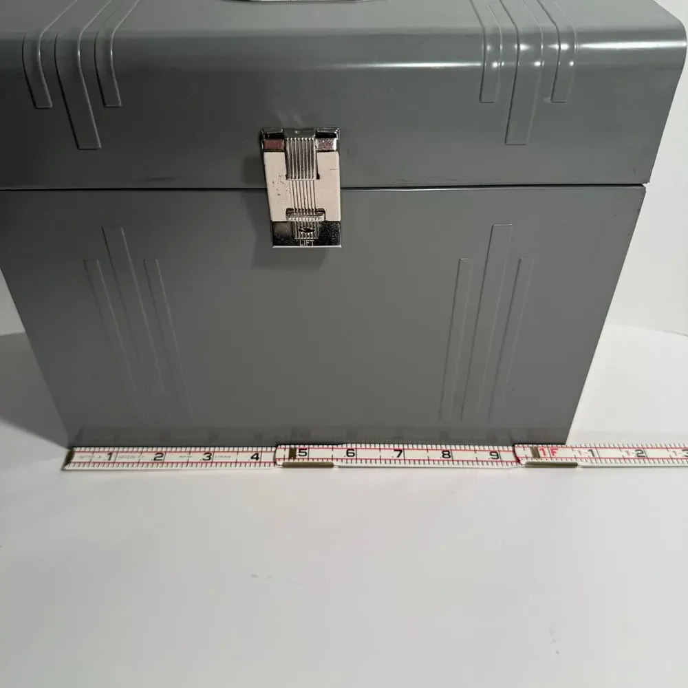 Vintage Metal File Box Gray 12.5” x 4.5” x 8.5”